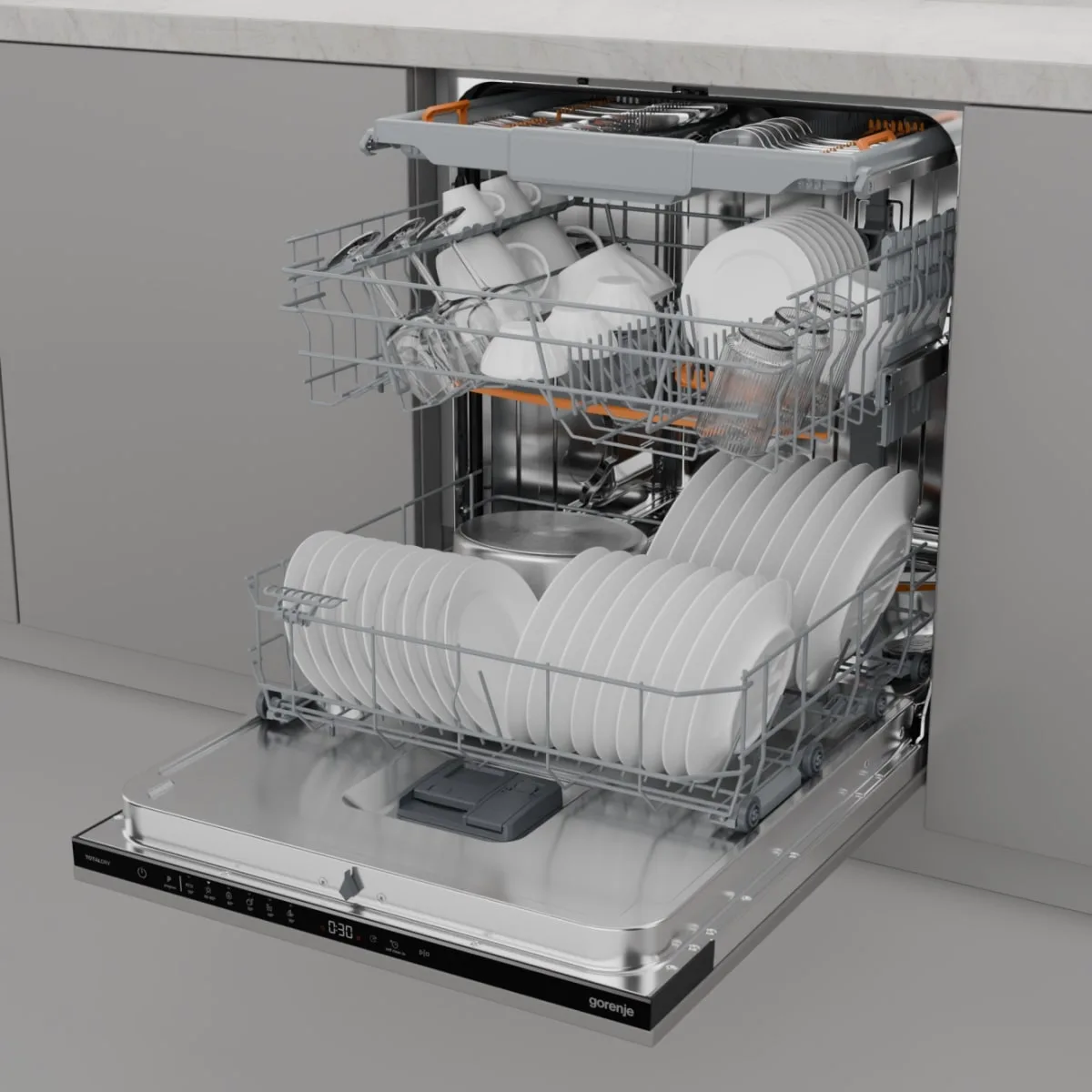 Вбудована посудомийна машина Gorenje на 16 комплектів, клас енергоефективності A++, ширина 60 см, система AquaStop, автоматичне ві