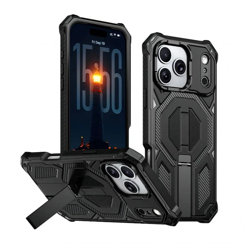Чохол MagSafe Armor Case для iPhone 14 пластик чорний з підставкою