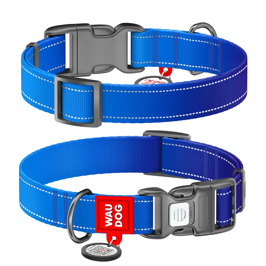 Нашийник WAUDOG Nylon Mono світловідбивний нейлоновий 25 мм 37-58 см синій XL