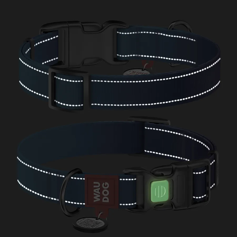 Нашийник WAUDOG Nylon Mono світловідбивний нейлоновий 25 мм 37-58 см синій XL