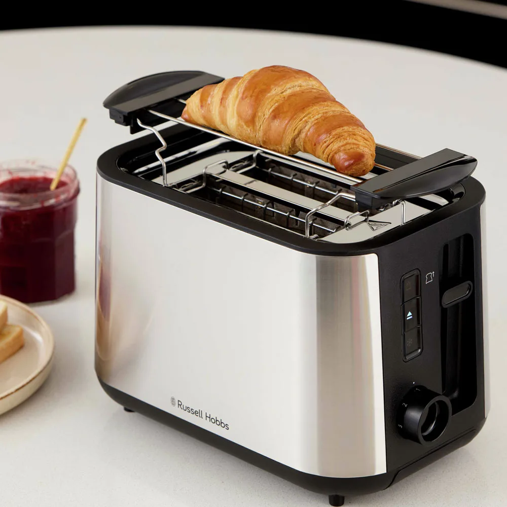Тостер Russell Hobbs нержавеющая сталь 800 Вт черный 2 отделения подогрев размораживание