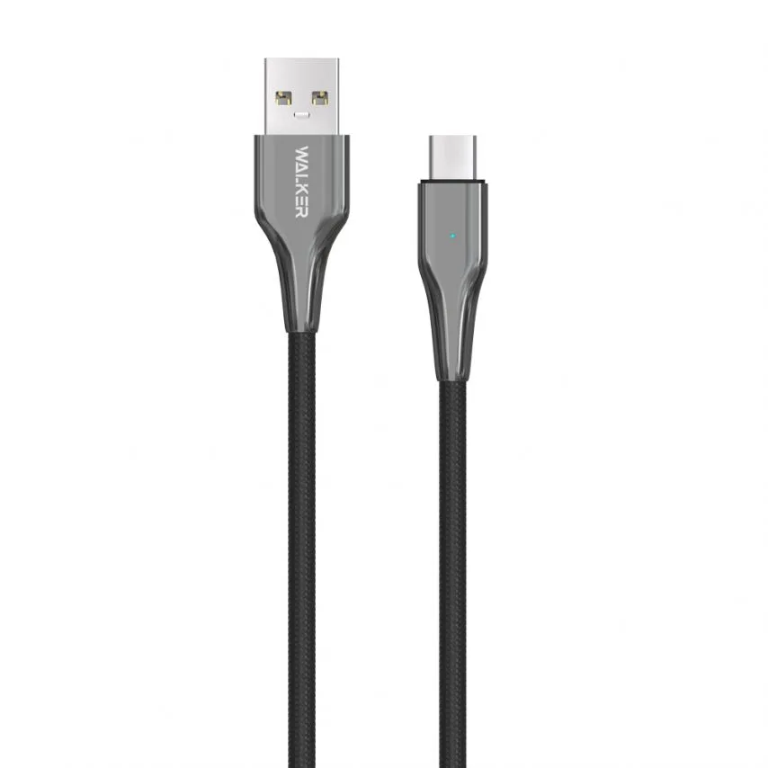 Кабель USB Type-C WALKER тканинний 1м чорний 3,1А Quick Charge