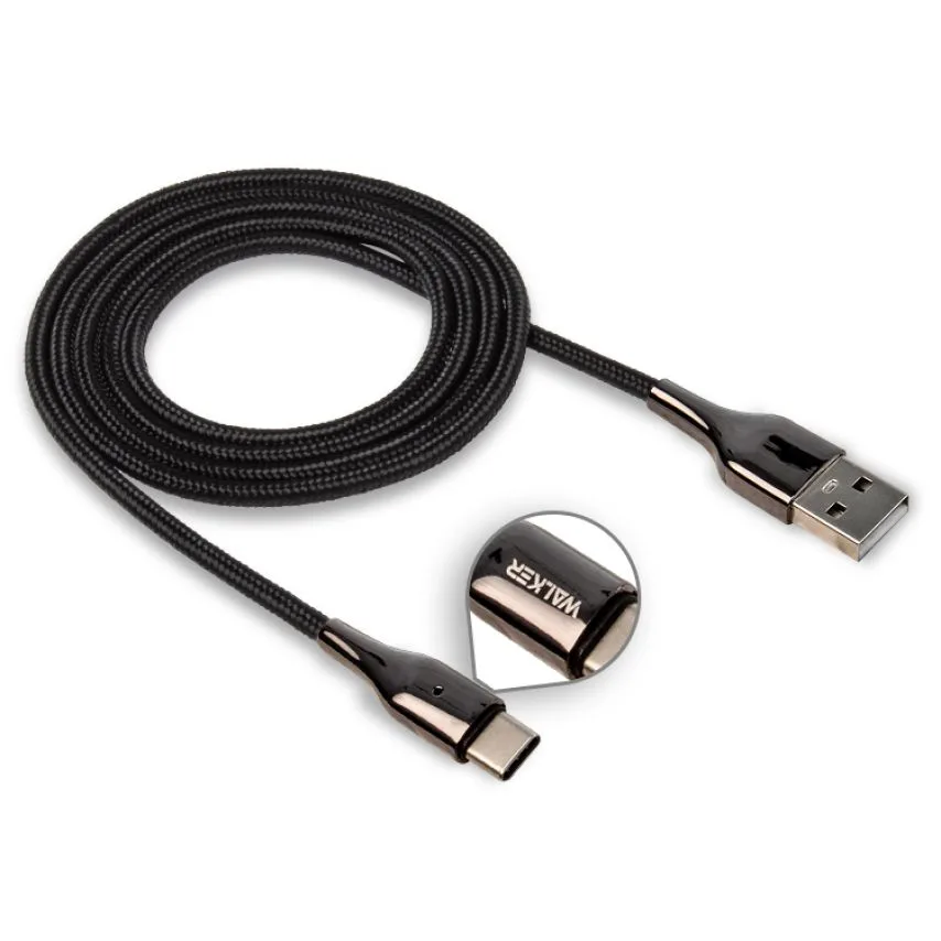 Кабель USB Type-C WALKER тканинний 1м чорний 3,1А Quick Charge