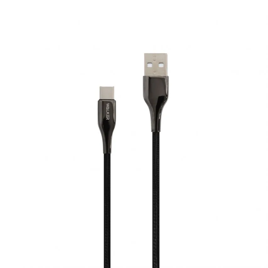 Кабель USB Type-C WALKER тканинний 1м чорний 3,1А Quick Charge
