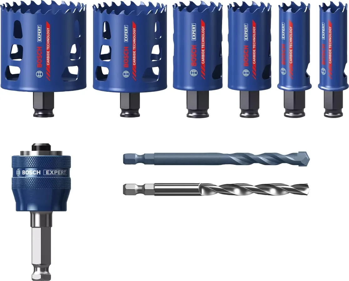 Коронки Bosch Professional для роботи з жорсткими матеріалами, 22-68 мм, набір з 9 штук.