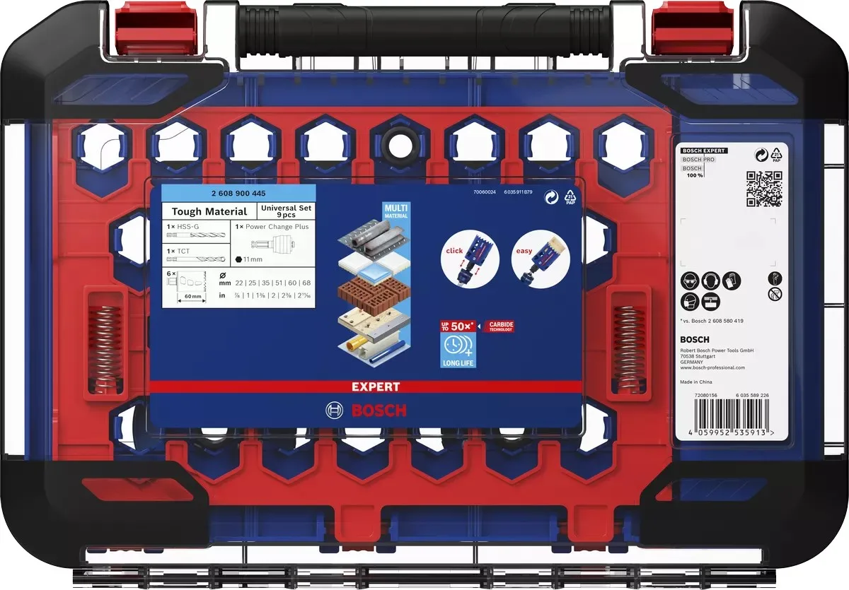 Коронки Bosch Professional для работы с жесткими материалами, 22-68 мм, набор из 9 штук