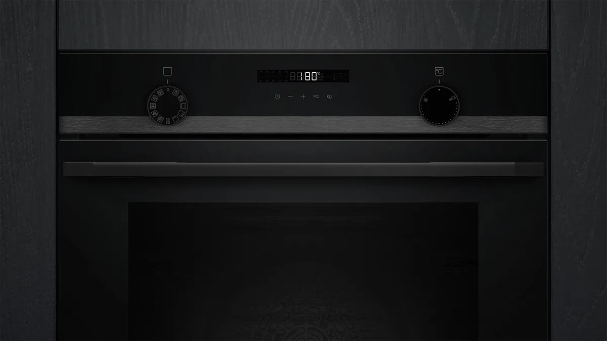 Електрична духова шафа Siemens, об'ємом 76 л, класу енергоефективності A, з дисплеєм, конвекційним приготуванням та телескопічними