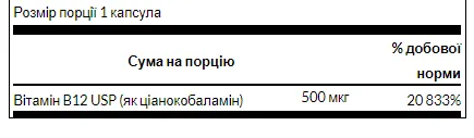Витамин B12 Swanson 500 мкг 100 капсул для энергии и метаболического здоровья