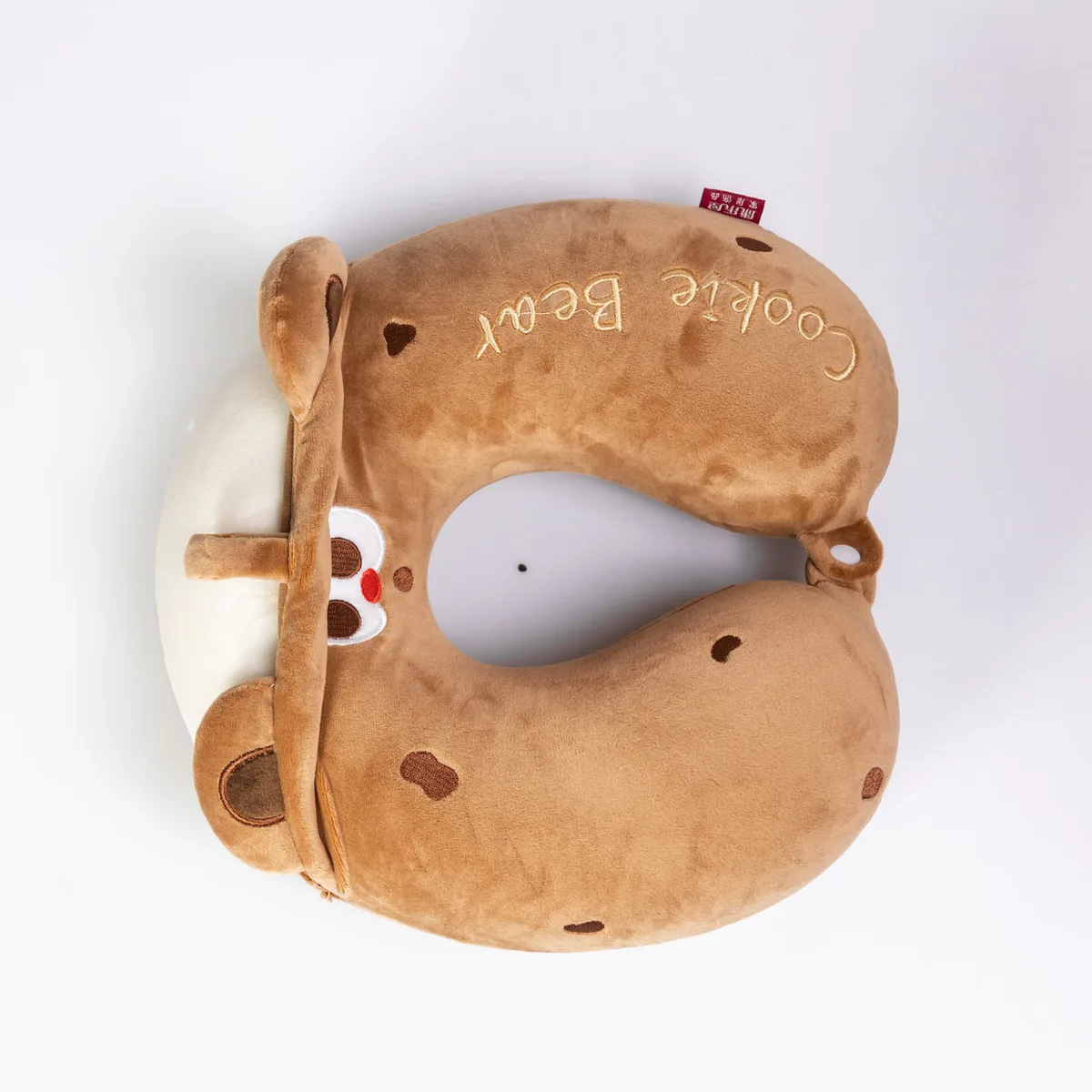 Подушка для шеи Cookie Bear велюр 30х25х10 см коричневая U-образная