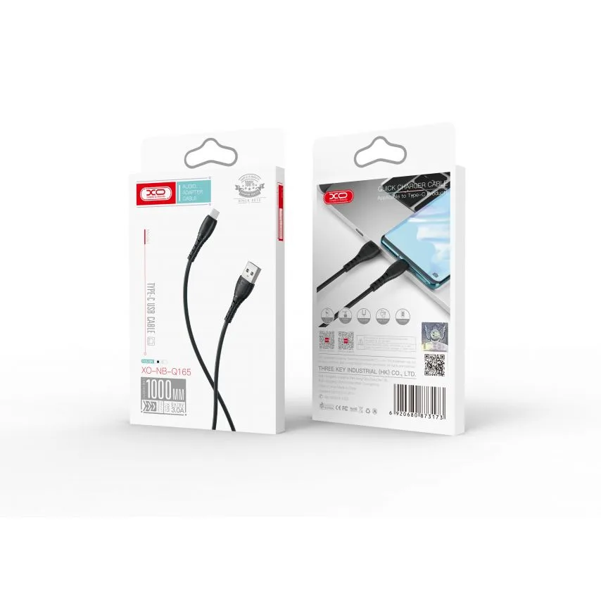 Кабель USB Type-C 1м силиконовый черный Quick Charge 3A XO