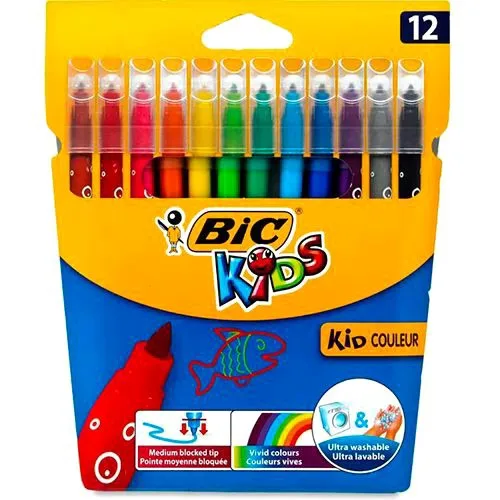 Фломастери BIC Kid Colour 12 уп. кольорові маркери для малювання та творчості.