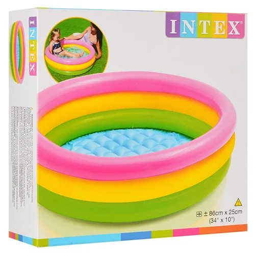 Дитячий надувний басейн Intex ПВХ 86х25 см Райдужний 68 літрів