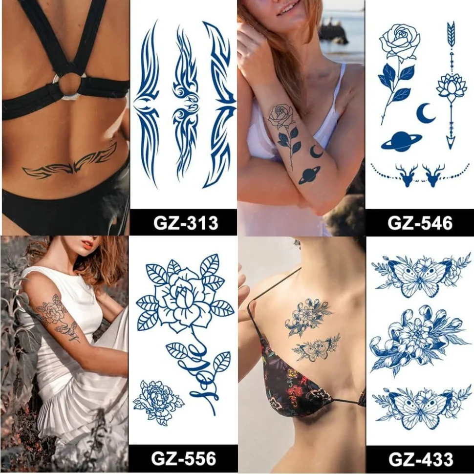 Довготривалі татуировки Fresh Tattoo Візерунки 18х11 см чорні 4 шт