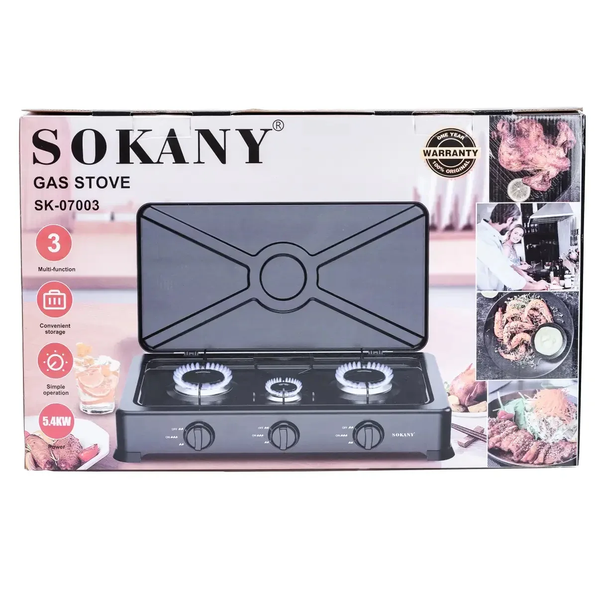 Газова плита настільна Sokany сталь 70х33 см чорна 3 конфорки під балонний газ