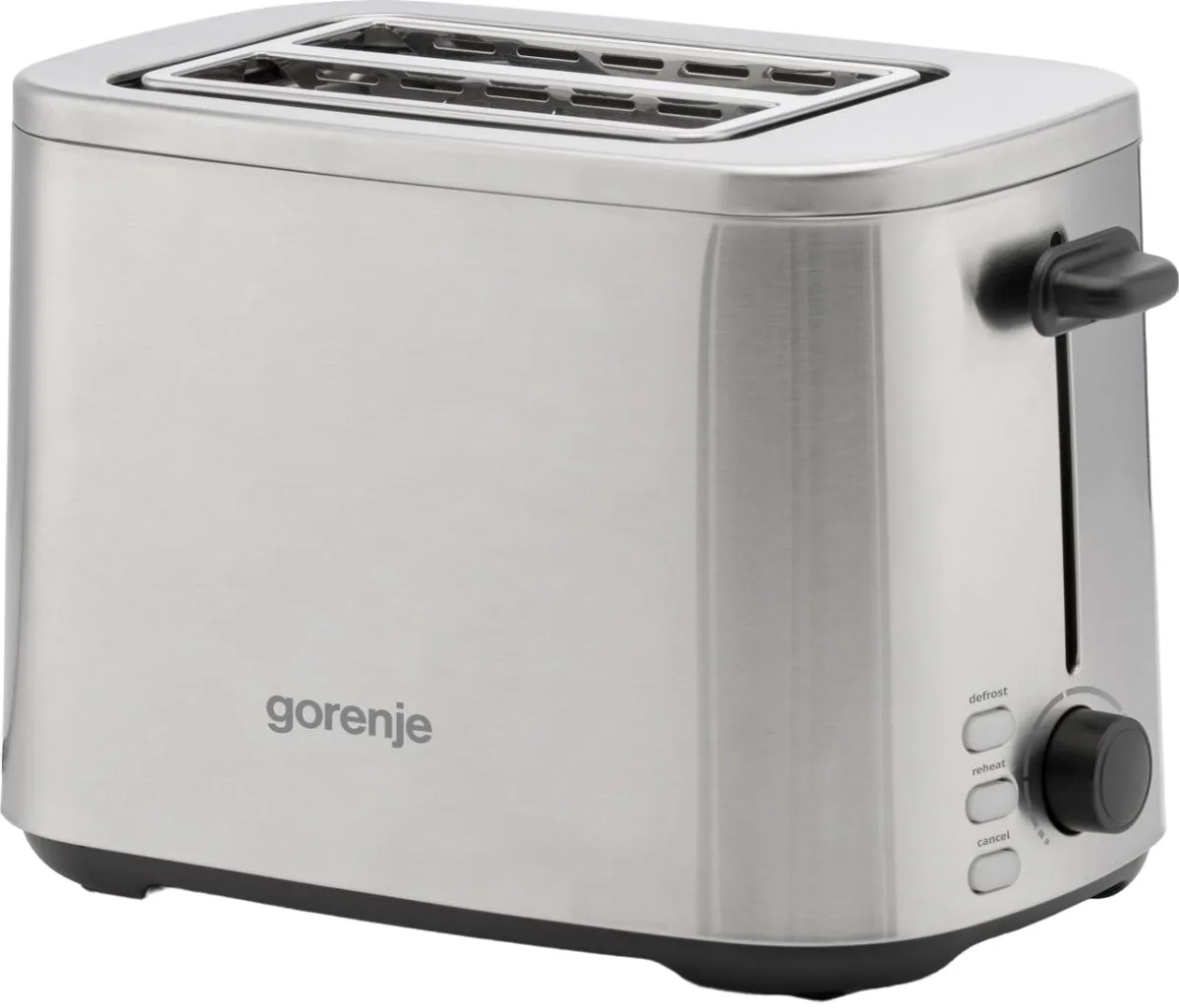 Тостер Gorenje 800Вт з функціями підігріву та розморожування, пластиковий корпус, сріблястого кольору.