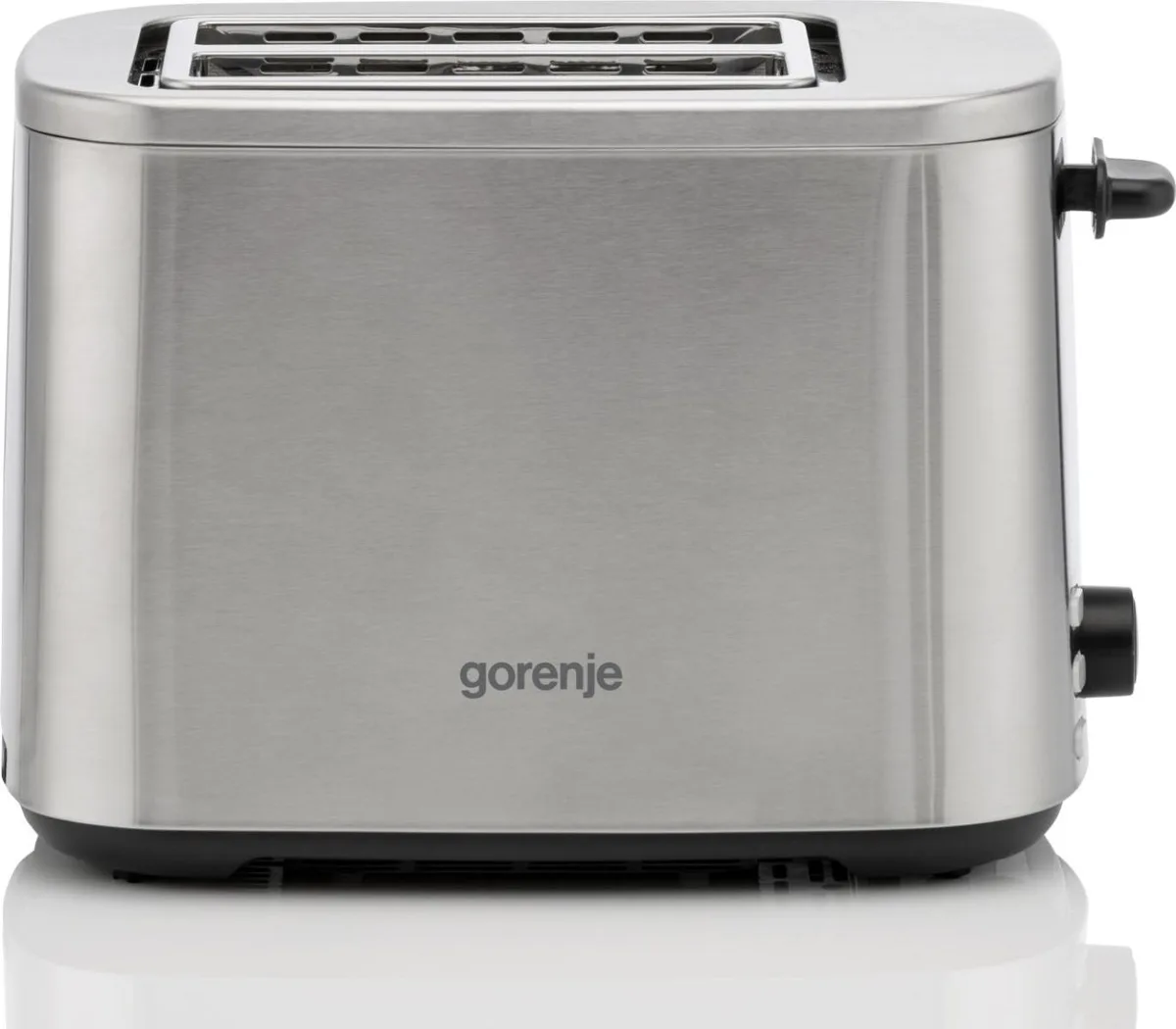 Тостер Gorenje 800Вт з функціями підігріву та розморожування, пластиковий корпус, сріблястого кольору.