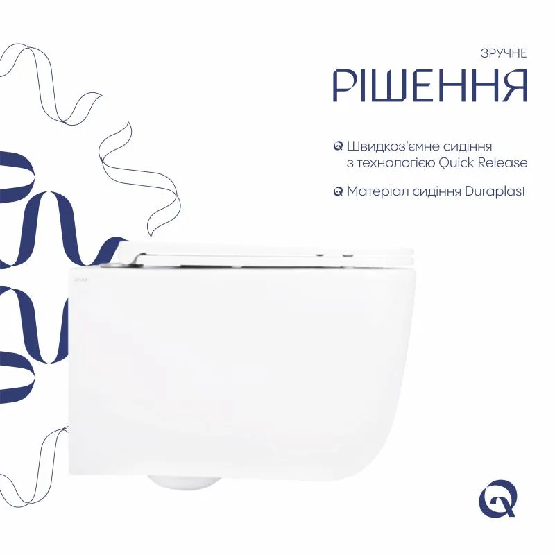 Унитаз подвесной Qtap Gemini безободковый Soft-close керамика 530x365x373 мм белый