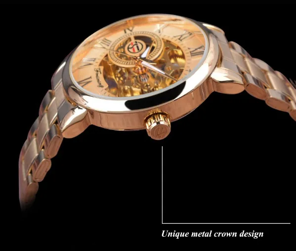 Мужские механические часы Forsining Skeleton S838-2 золотые нержавеющая сталь 4,2 см