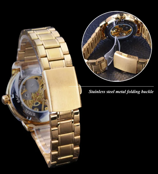 Мужские механические часы Forsining Skeleton S838-2 золотые нержавеющая сталь 4,2 см