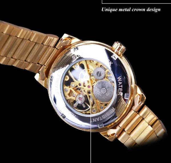 Мужские механические часы Forsining Skeleton S838-2 золотые нержавеющая сталь 4,2 см