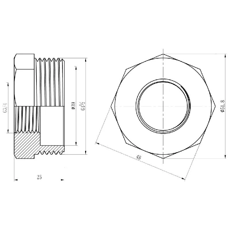 Футорка 1 1/2"x3/4" латунная с никелем для водопровода Forte