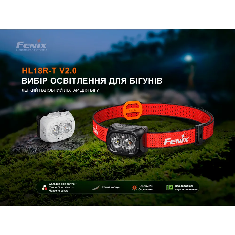 Налобний ліхтар Fenix білий 57,5х31х47 мм 103 г вологостійкий для бігу та туризму