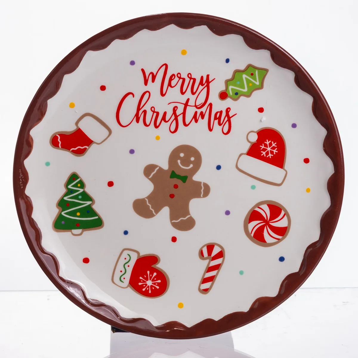 Новорічна тарілка порцелянова 21 см Merry Christmas різнокольорова
