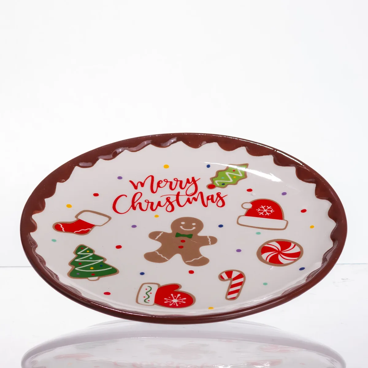Новорічна тарілка порцелянова 21 см Merry Christmas різнокольорова