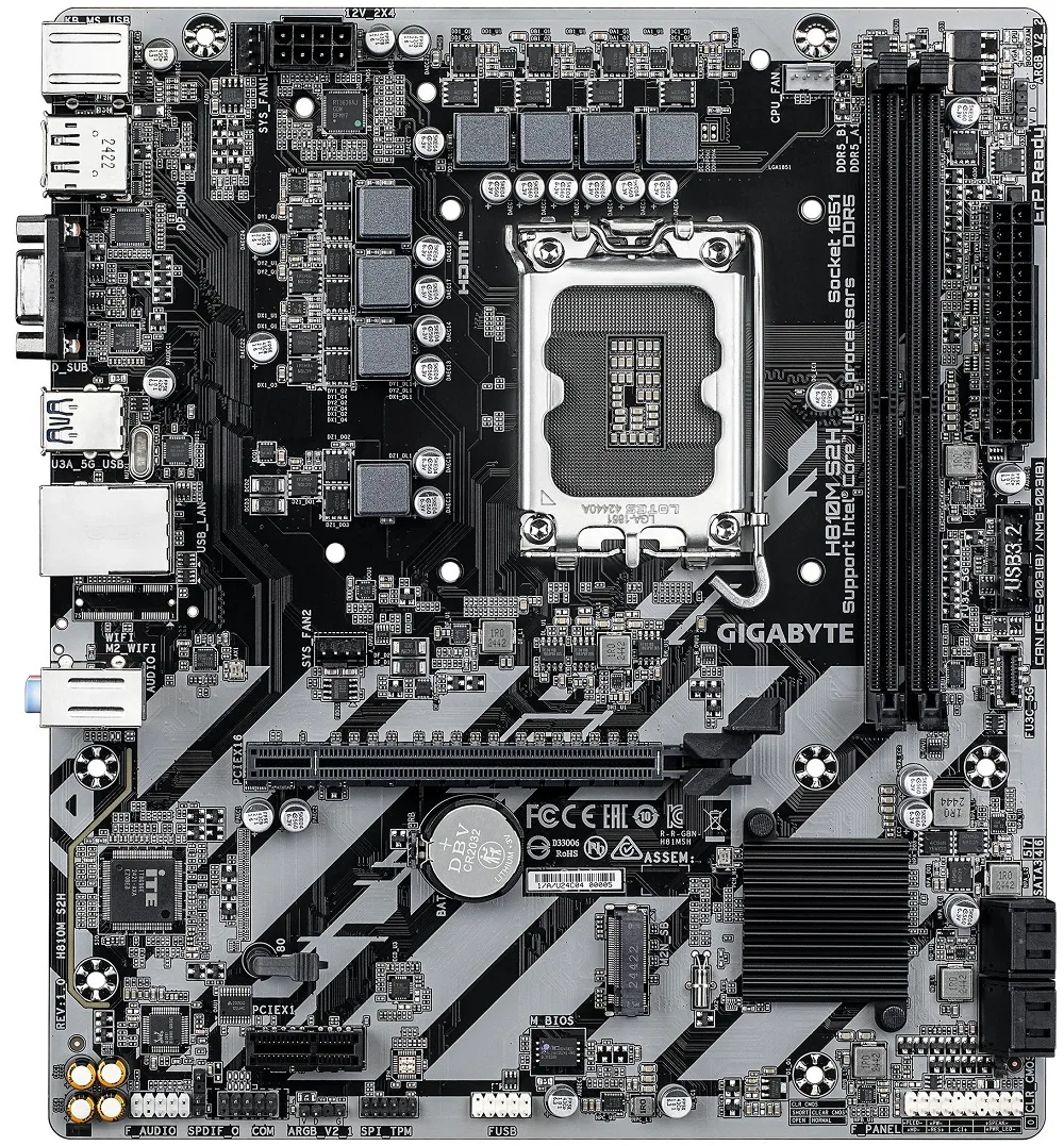 Материнська плата GIGABYTE H810M S2H s1851 H810 2xDDR5 HDMI DP D-Sub mATX