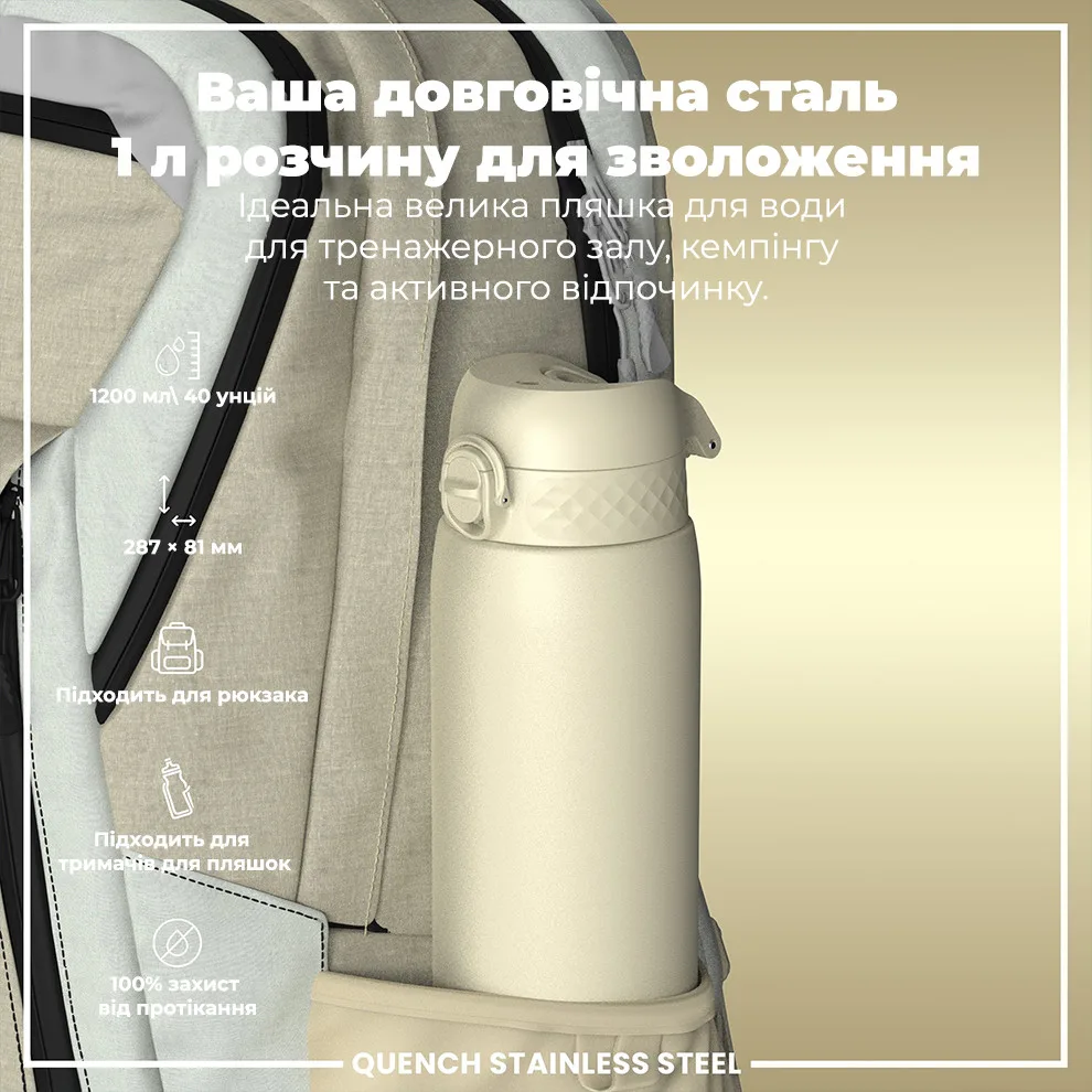 Пляшка для води ION8 нержавіюча сталь 1200 мл біла