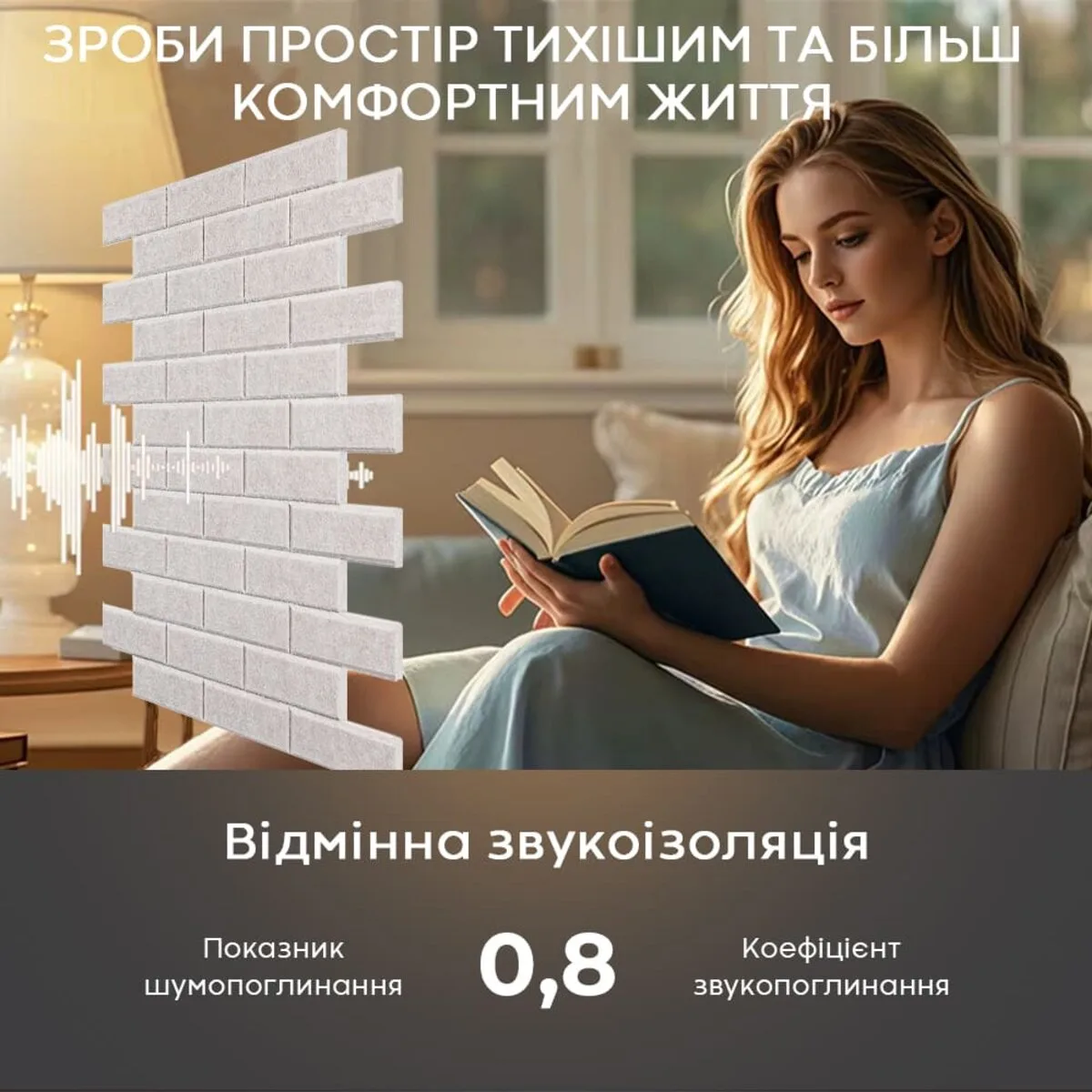 Звукоізоляційна панель 600х600х9 мм Самоклеюча Полиэфирний войлок Світло-сірий