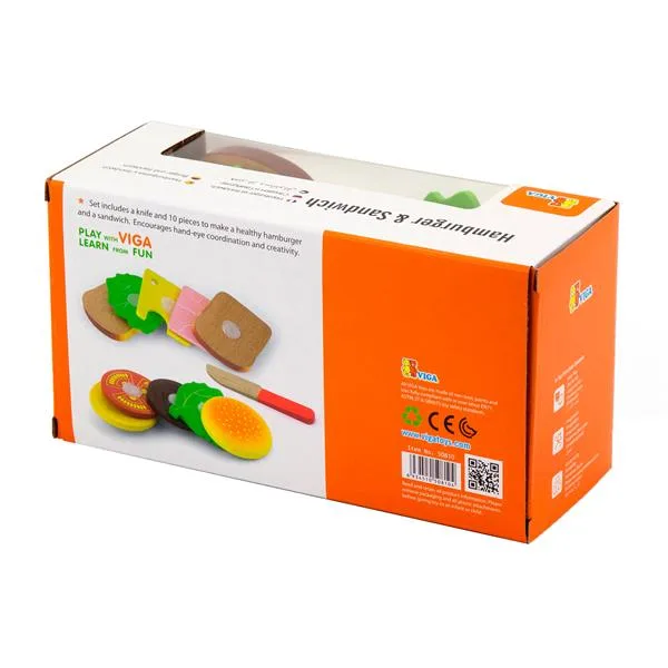 Іграшка Viga Toys Дерев'яний гамбургер і сендвіч 21х8х11 см Різнокольоровий