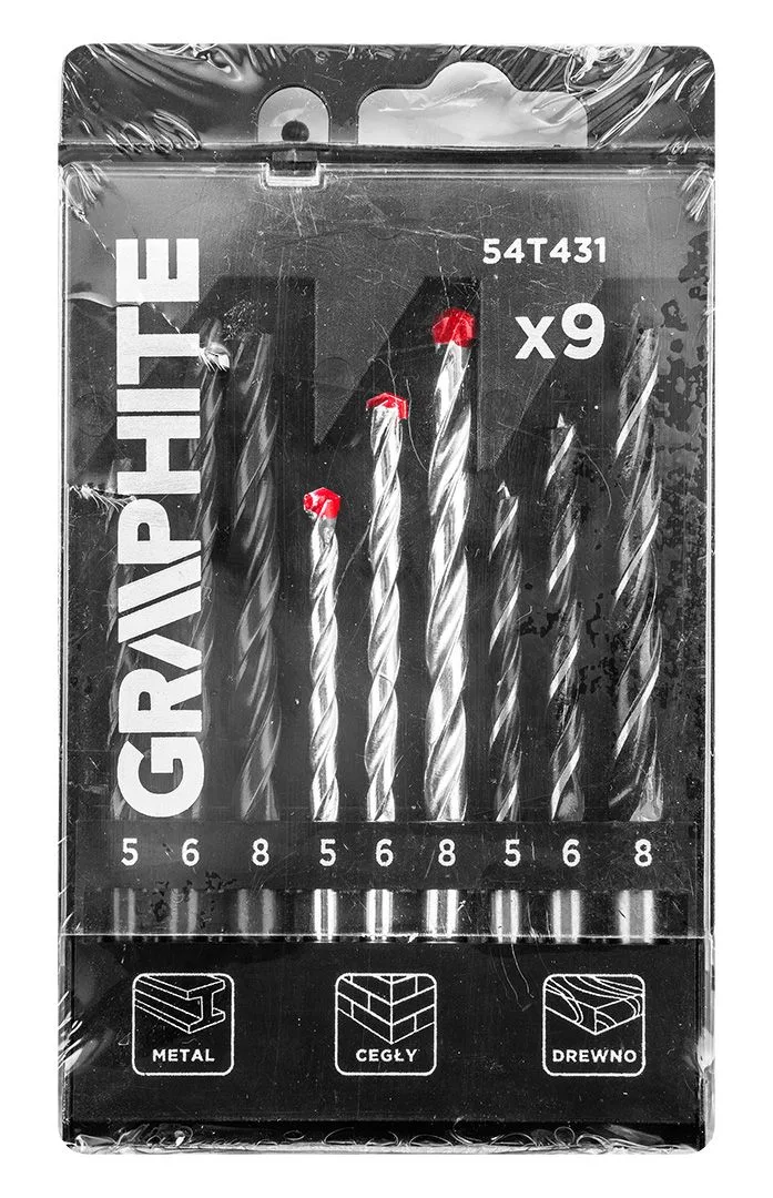 Комплект свердел GRAPHITE для металу та цегли: 5-6, 8, 9 шт.
