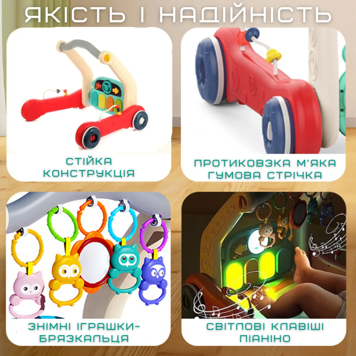 Дитячий розвиваючий килимок-піаніно 2в1 з музикою 41х57 см текстиль, ABS пластик