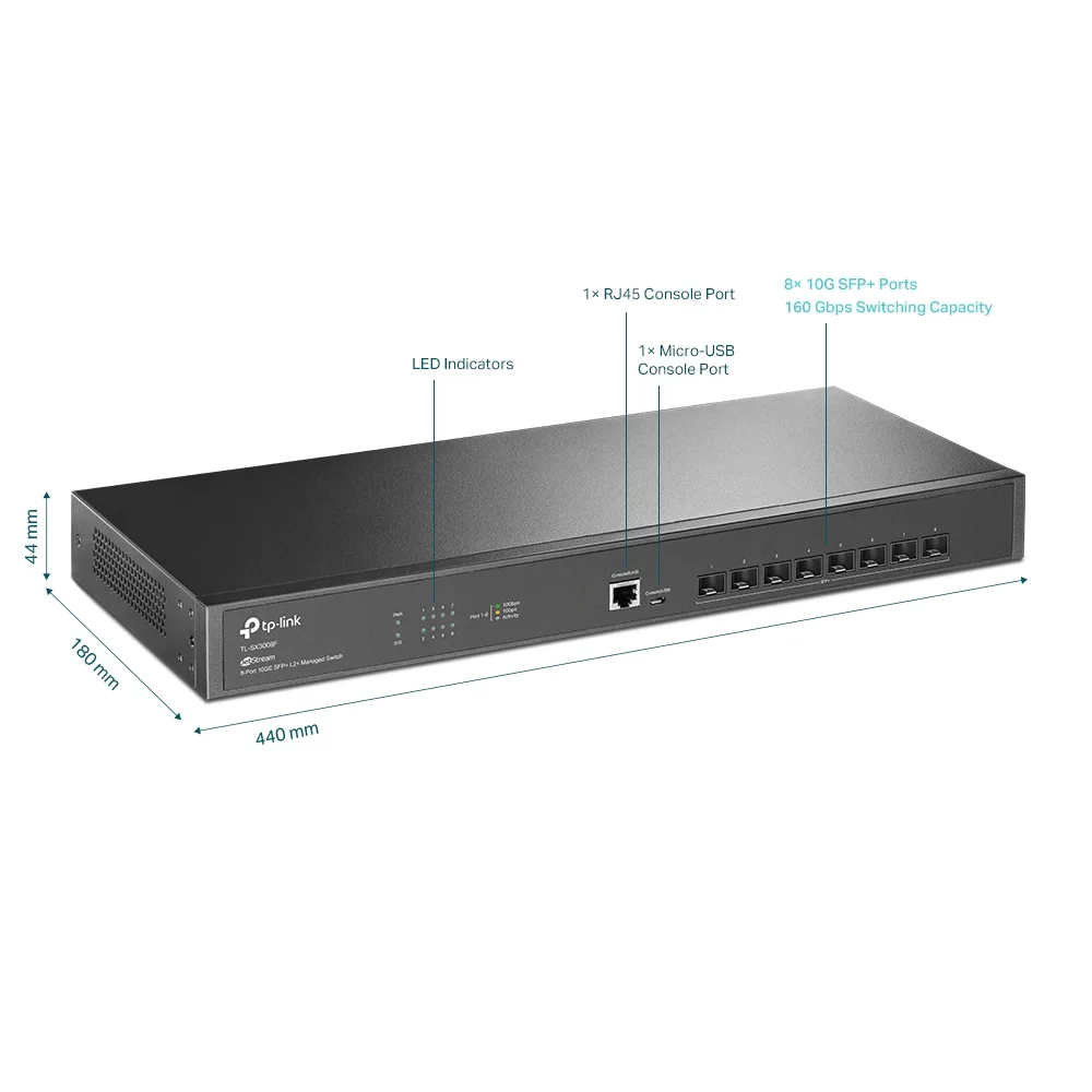 Комутатор TP-LINK SX3008F 8xSFP+, Керований L2
