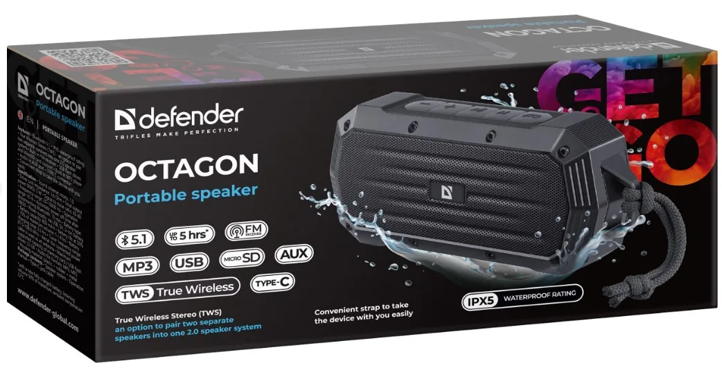 Портативна акустика Defender пластикова 4,5х7,7х18,5 см чорна