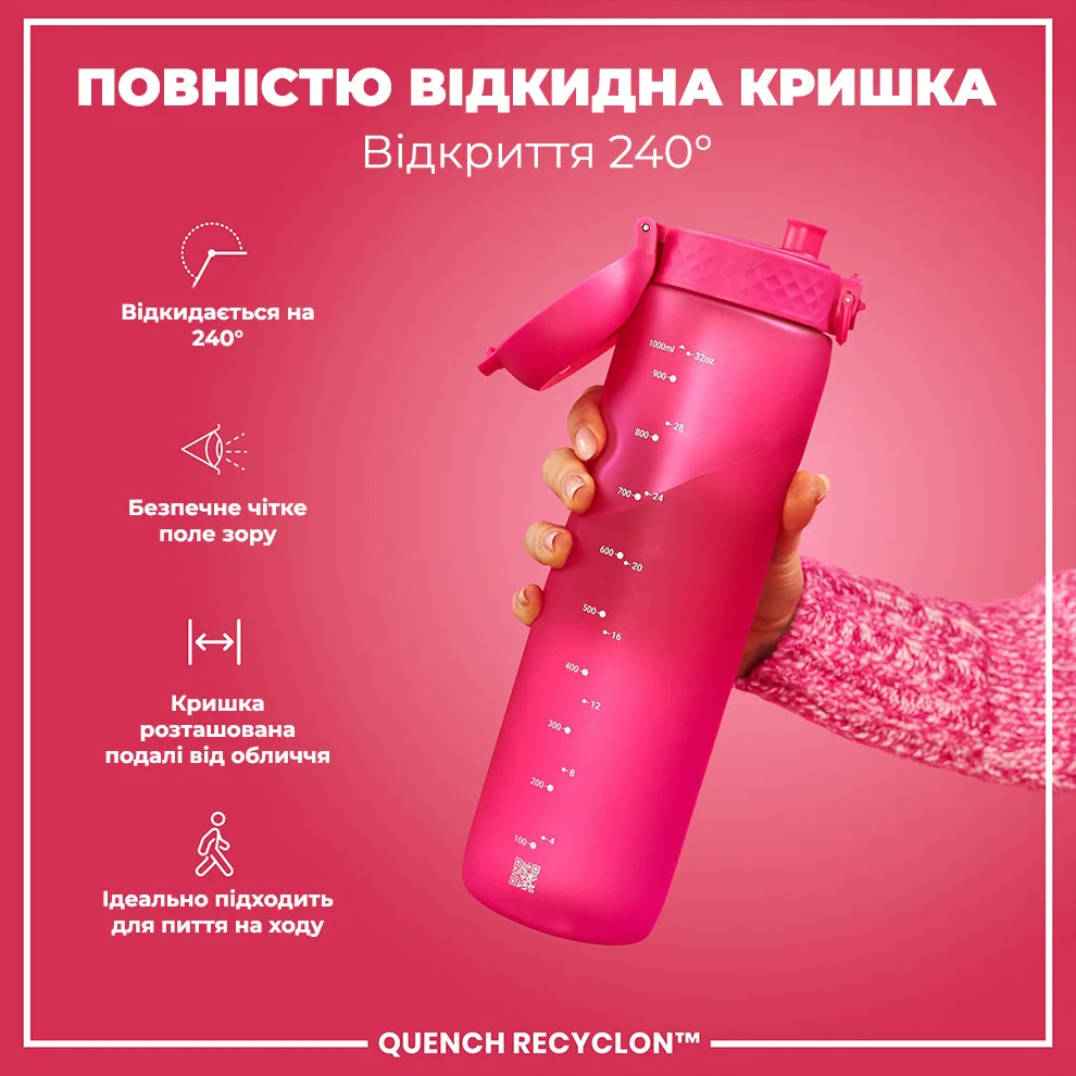 Пляшка для води ION8 Recyclon 1000 мл Рожева