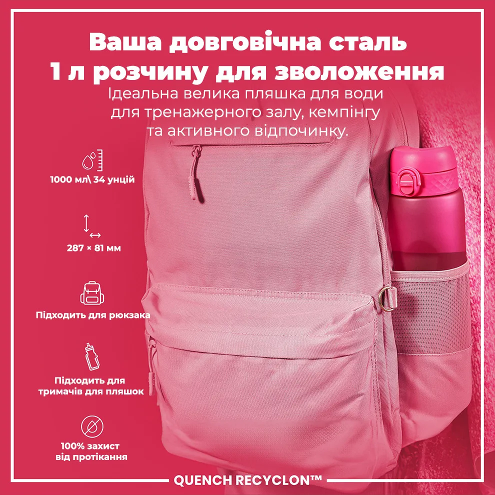 Пляшка для води ION8 Recyclon 1000 мл Рожева