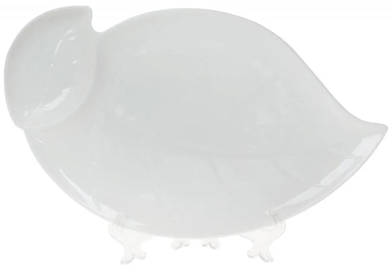 Блюдо Bona фарфорове 33х20х2 см біле з соусником White Leaf