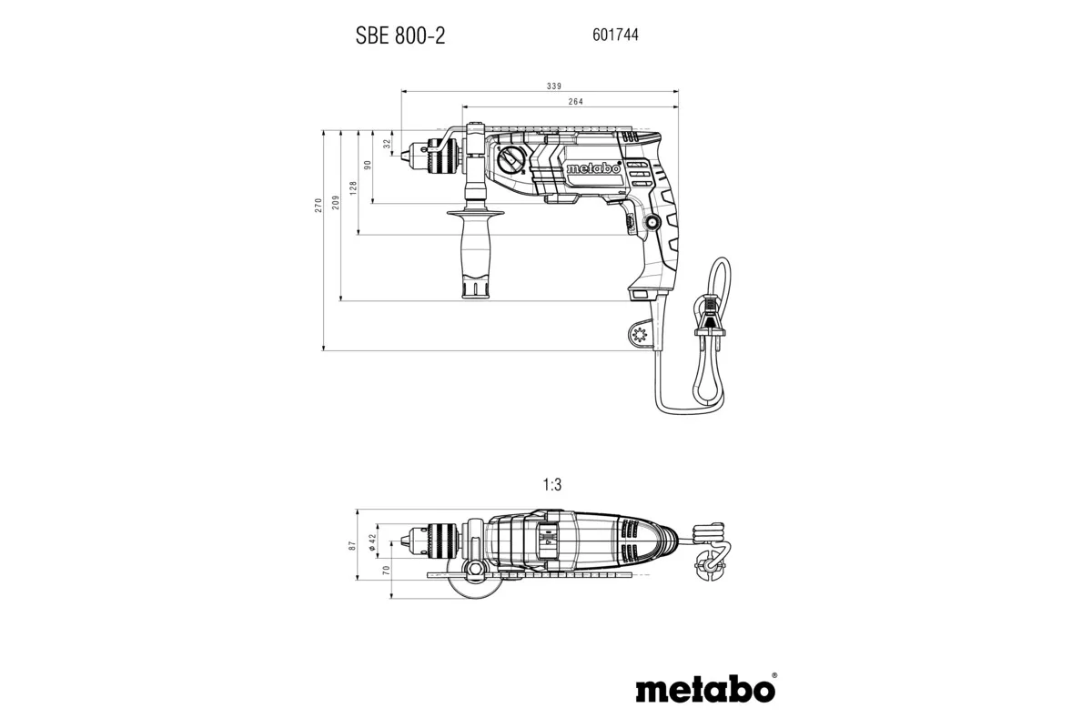 Ударний дриль Metabo 800 Вт швидкозажимний для домашніх робіт свердління та ударного буріння