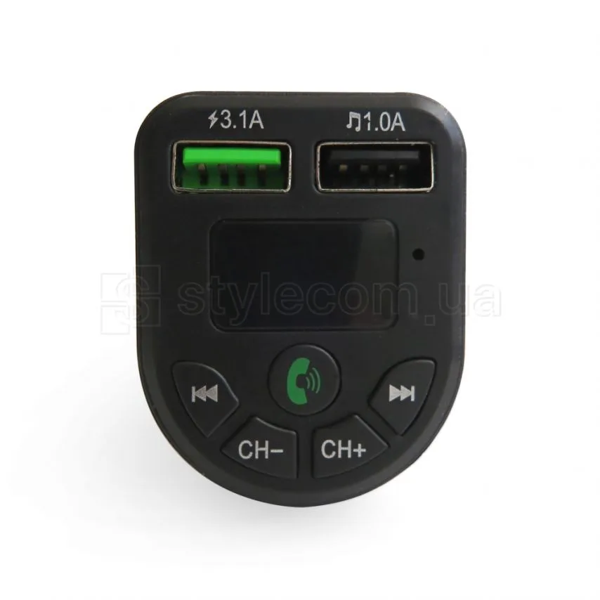 FM-трансмиттер Bluetooth, пластик, черный, 4 порта USB, мини-джек.