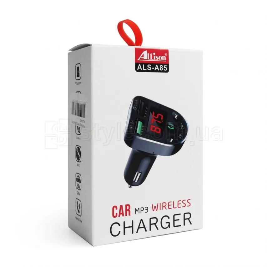 FM-трансмиттер Bluetooth, пластик, черный, 4 порта USB, мини-джек.