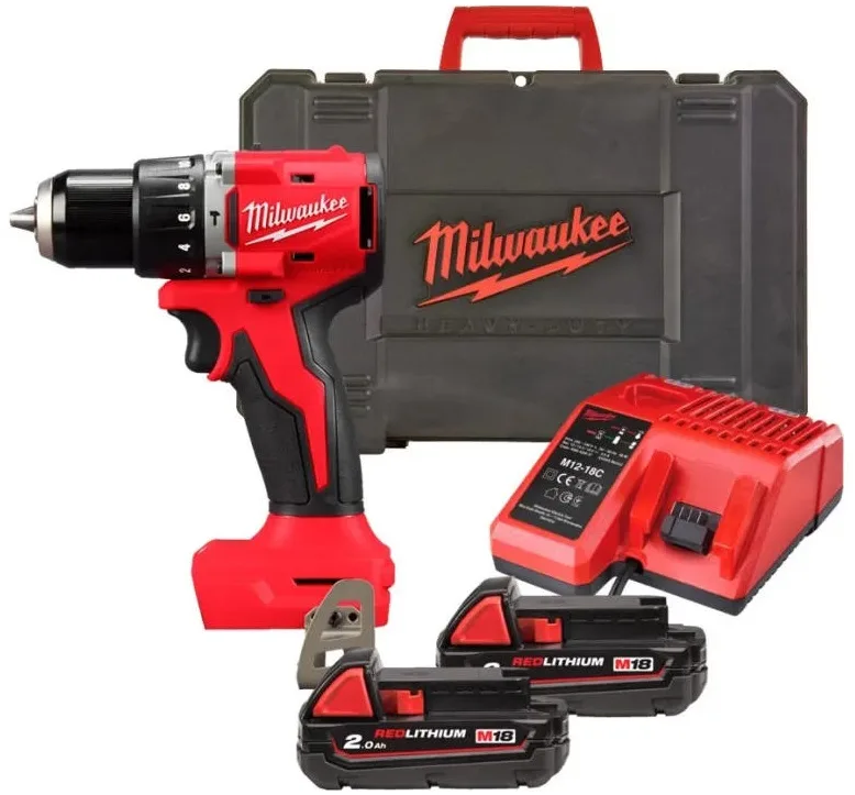 Акумуляторний шурупокрут-дриль Milwaukee BLPDRC-202C 18В, 2x2А·год, 60.5Нм, 0-1700 об/хв, з зарядним пристроєм M12-18C, у кейсі, в