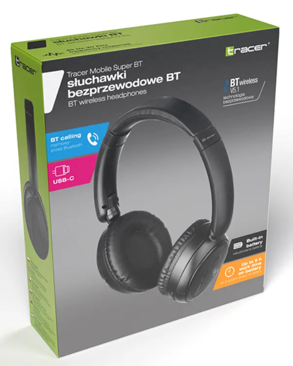 Беспроводные наушники Tracer Bluetooth 5.1 полноразмерные черные 40 мм