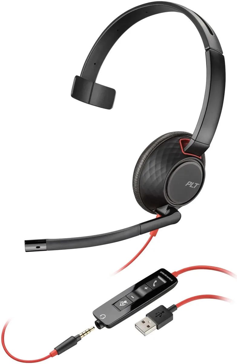 Компьютерная гарнитура моно On-ear Poly Blackwire 5210, USB-A, USB-C, 3.5 мм, всенаправленный, шумоподавление, черный.