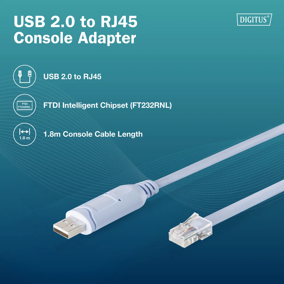 Адаптер DIGITUS USB 2.0 RJ45 1,8 м Нікельований
