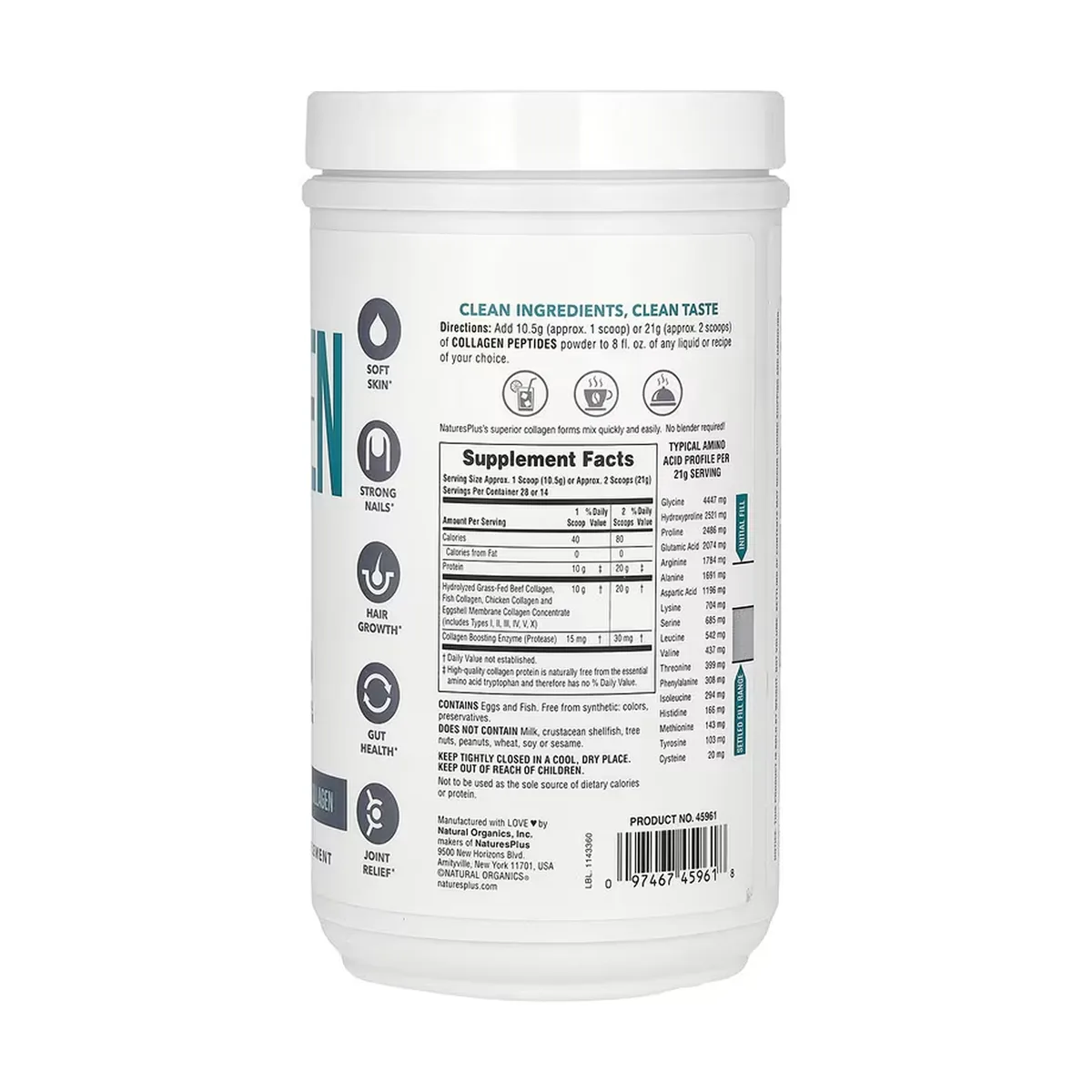 Пептиды коллагена NaturesPlus 294 г говядина курица рыба яичная мембрана