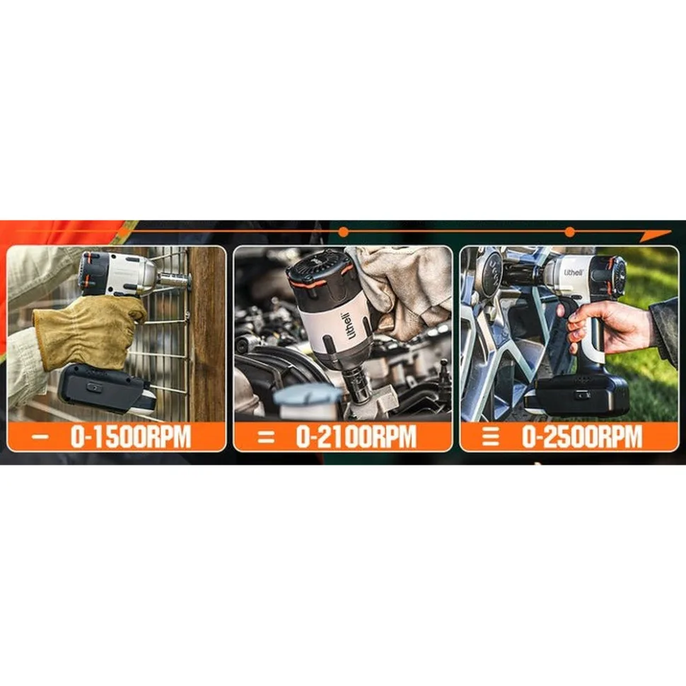 Акумуляторний ударний гайковерт Litheli безщітковий 450 Нм 140х88х246 мм чорний