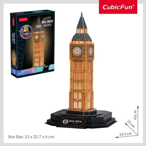 Трехмерная головоломка-конструктор CubicFun БИГ БЕН с LED подсветкой для детей 8 лет