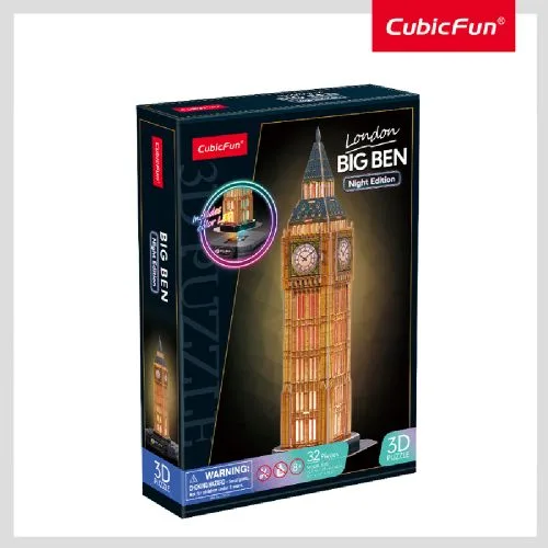 Трехмерная головоломка-конструктор CubicFun БИГ БЕН с LED подсветкой для детей 8 лет